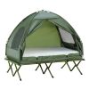 Outsunny 2-Person Foldable Camping Cot, Portable Outdoor w/ Bedspread & Thick Air Mattress, 4-In-1 Elevated Camping Bed Tent for Hiking, Picnic, Green