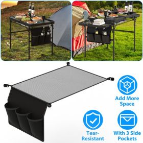 Hanging Storage Net for 35.43x23.62 Camping Table Under Table Folding Net Bag Tear-Resistant with 3 Side Pockets 4 Corner Clips for Camping Hikin