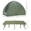Outsunny 2-Person Foldable Camping Cot, Portable Outdoor w/ Bedspread & Thick Air Mattress, 4-In-1 Elevated Camping Bed Tent for Hiking, Picnic, Green