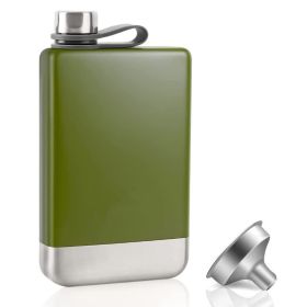 1pc Premium Hip Flask For Whiskey; Stainless Steel Hip Flask With Funnel; Leakproof Camping Whiskey Flask; Portable Cap Hip Pocket Flask For Outd (Color: Green)