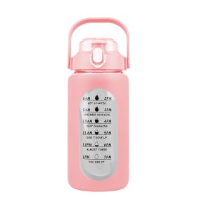 Glass Water Bottle Sports Water Bottle Motivational Water Bottle Water Intake Tracker Bottle with Straw Time Marker Silicone Sleeve Handle for Gym Wor (Capacity: 32OZ, Color: Pink)