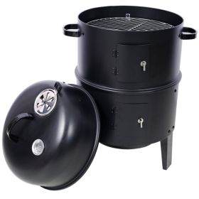 Charcoal Smoked Grill, Outdoor Cooking, 16 Inch Vertical Smoker Portable Grill Suitable For Camping, Black (Color: Black)